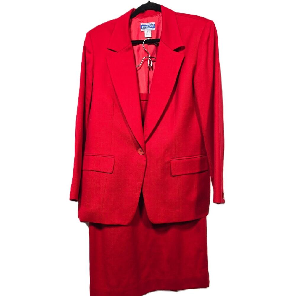 VINTAGE PENDLETON Womens Skirt Suit - Jacket Size 12, Skirt Size 10 Red Wool